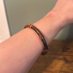 Vintage Wooden Bangle Bracelet, Brown, Retro, Boho